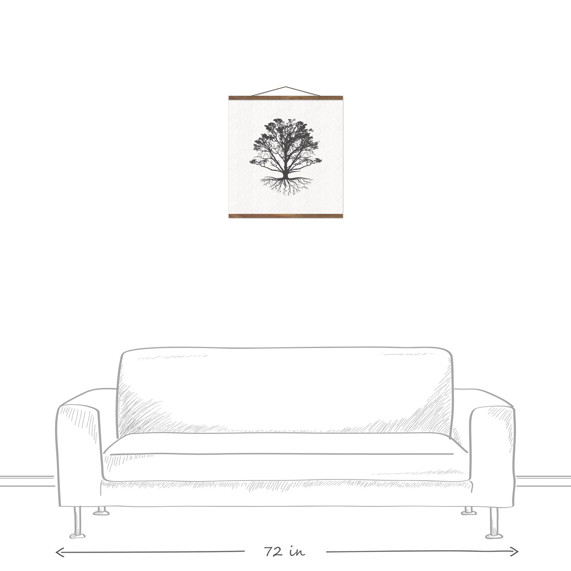 Silhouette Tree Roots Teak Hanging Canvas